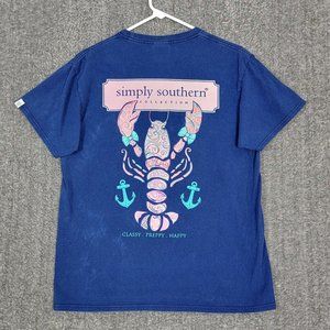 Simply Southern T-Shirt Womens M Blue Short Sleeve Lobster Classy Preppy Happy